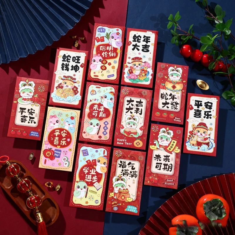 6Pcs 2025 Snake Year Red Envelopes Cartoon Cute Spring Festival Lucky Money Pockets New Year Red Packet