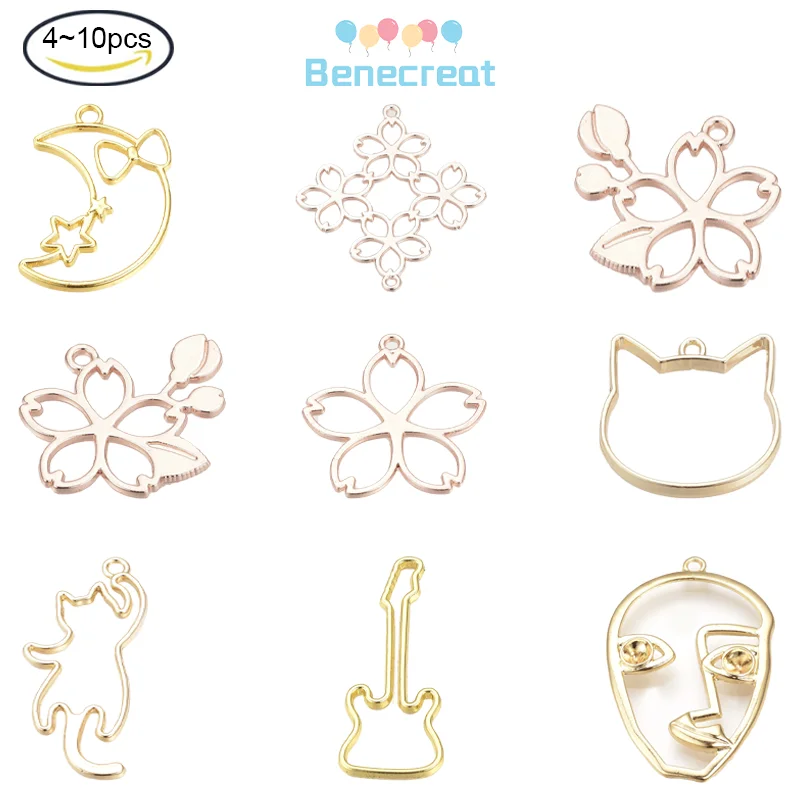 4-10PCS Rack Plating Alloy Open Back Bezel Pendants Rose Flower Jewelry Gold For Jewelry Diy Making 22x21x1mm