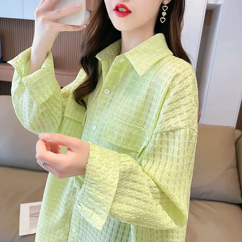 

Women's Summer Thin Chiffon Sun Protection Shirt Ice Silk Loose Cardigan Outerwear Breathable Fashionable Polyester Fiber