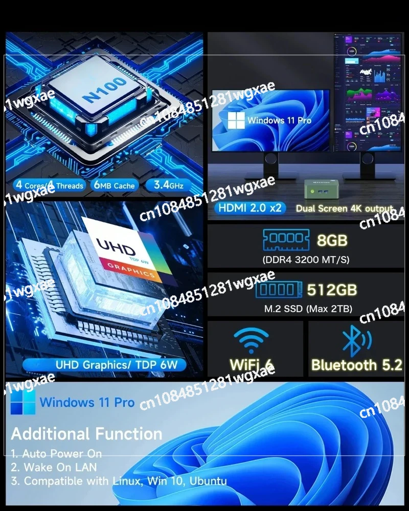 Twin Lake N150 MINI PC G3 N100 Windows 11 Pro DDR4 16GB 512GB NVMe SSD WIFI6 BT5.2 كمبيوتر ألعاب سطح المكتب #3