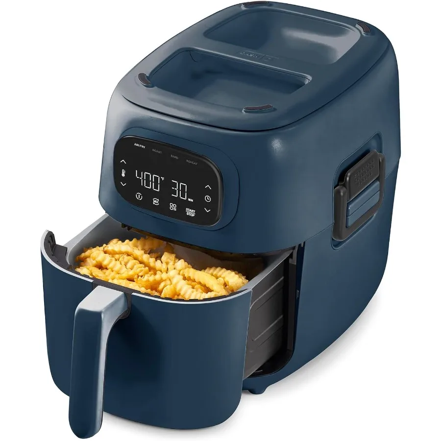 フリップフライ デジタル 2in1 グリル + エアフライヤー 4つの機能搭載 7クォート容量 室内調理用：フライドポテト、手羽先などのエアフライに最適