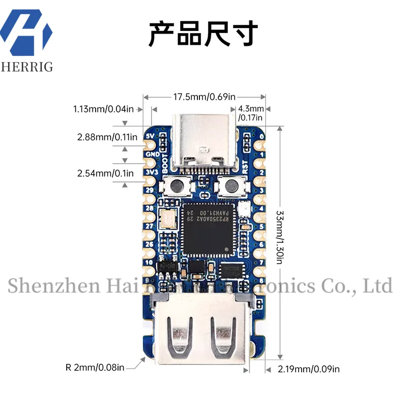 

The P2350-USB-A Mini Development Board is based on the Raspberry Pi RP2350A Type C interface dual-core dual-architecture