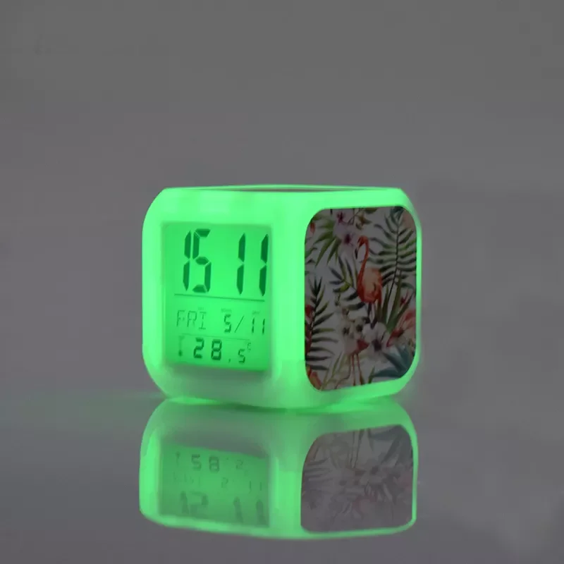 Free shipping 2pcs 4 Sides Printing Sublimation LED Alarm clock blanks Multi function LED color change Alarm Clock