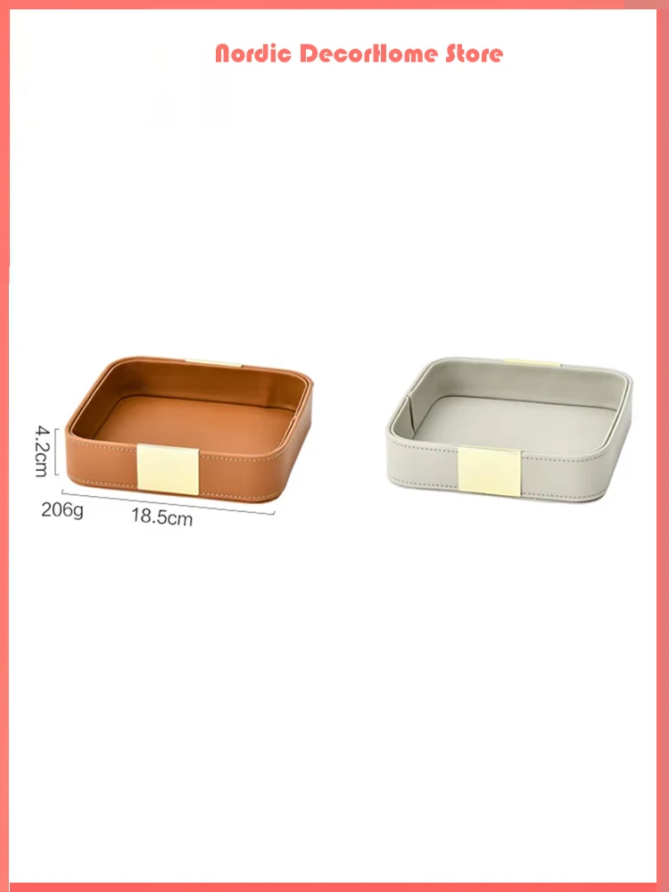 

Bathroom Organizer PU Leather Makeup Organizer Storage Box Sundry Tray Jewelry Plate Trinket Dish Lipstick Holder Perfume Tray