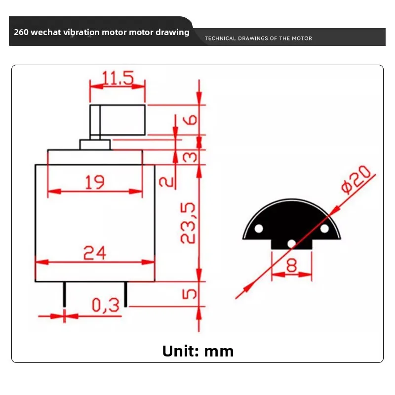Eccentric Vibration Massage Motor DC 6V 260 Type 1W High Power, 4500RPM with 6MM Semi-Circular Weighted Head for Massager DIY