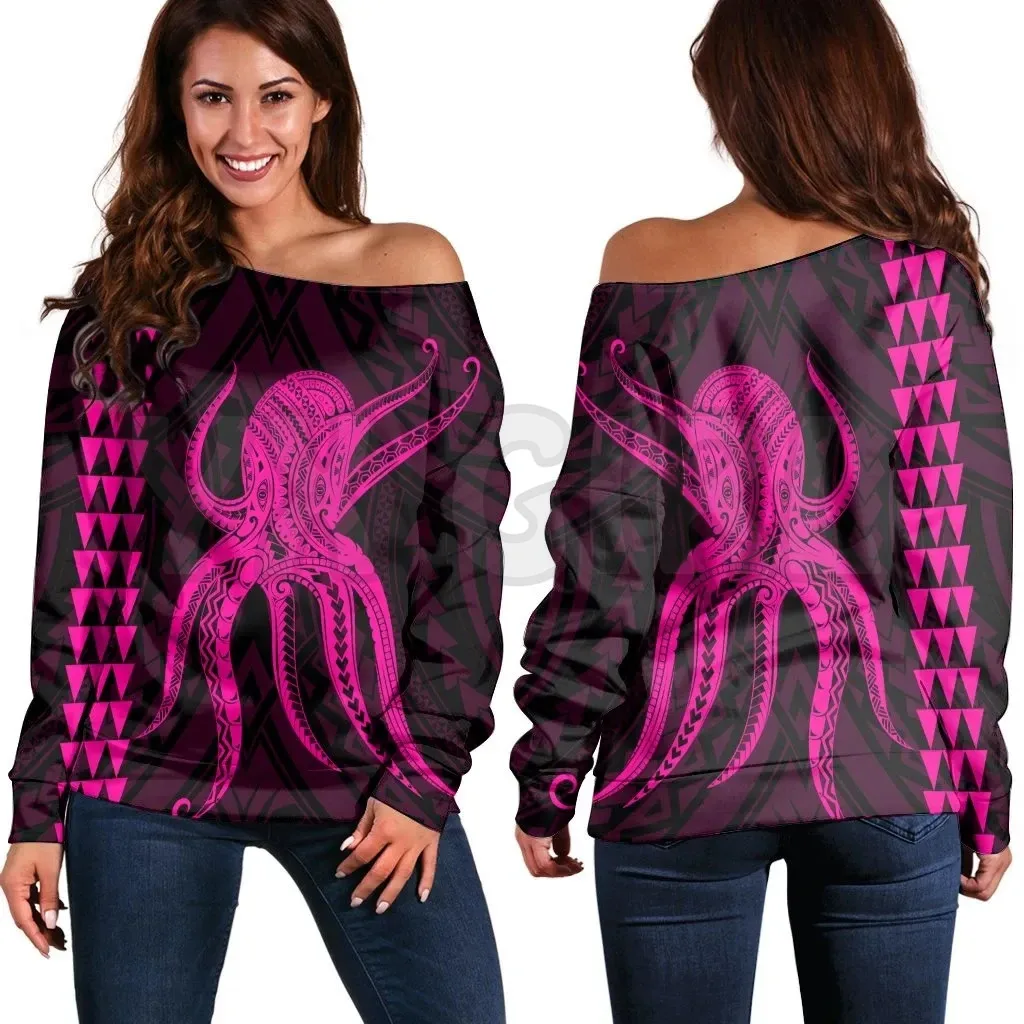 

YX GIRL Hawaii KaKau Polynesian Pink 3D Printed Novelty Women Casual Long Sleeve Sweater Pullover