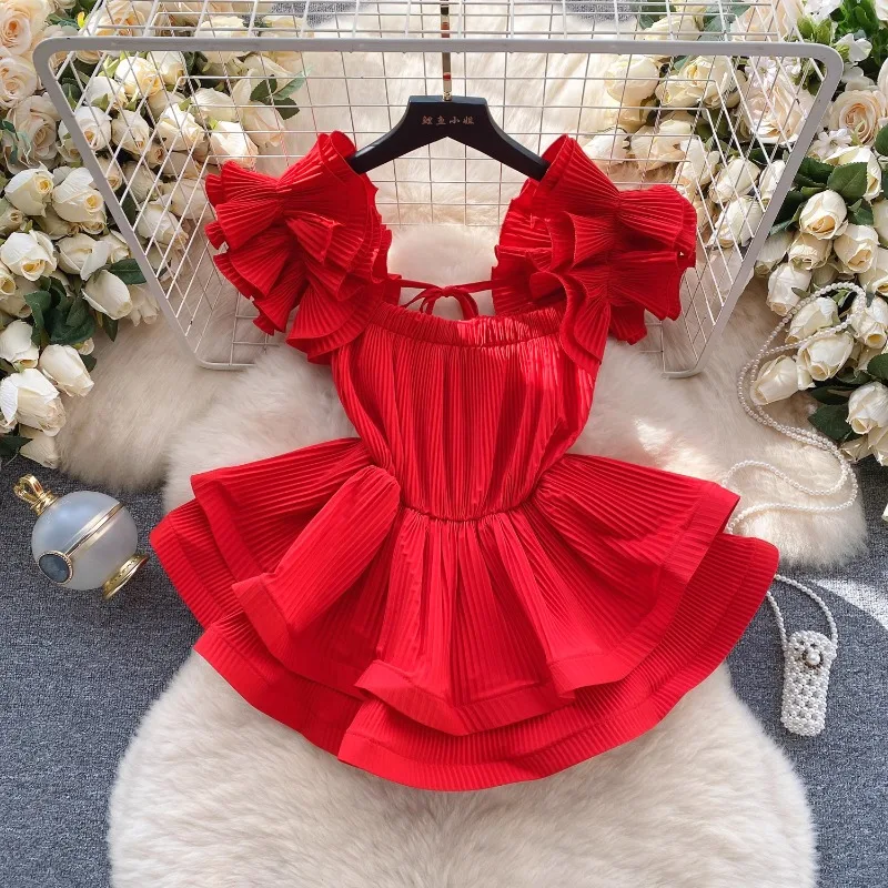 

Модная плиссированная блузка с оборками, женские топы, шифоновая рубашка на бретельках для тяжелых условий эксплуатации, Женский облегающий короткий топ с оборками для женщин, 2024