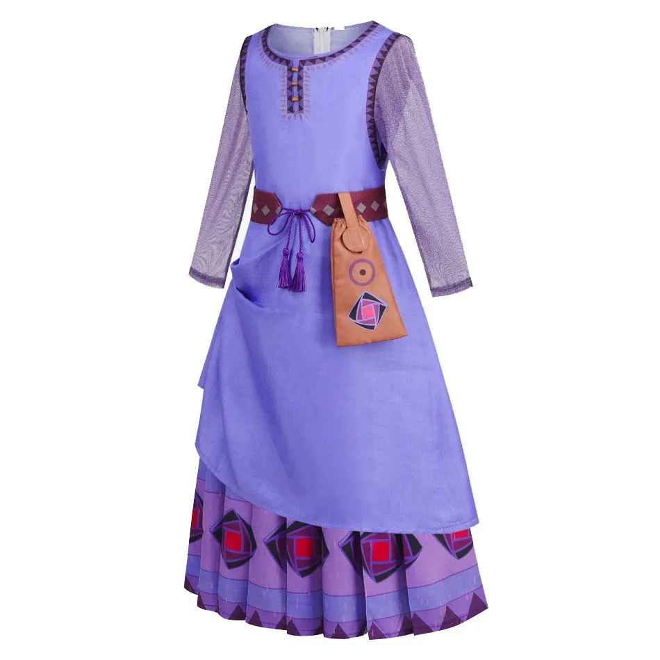 2024 Princess Dress for Girls Asha Cosplay Movie Wish Asha Kids Toddler Christmas Birthday Party Outfits Purple Clothes