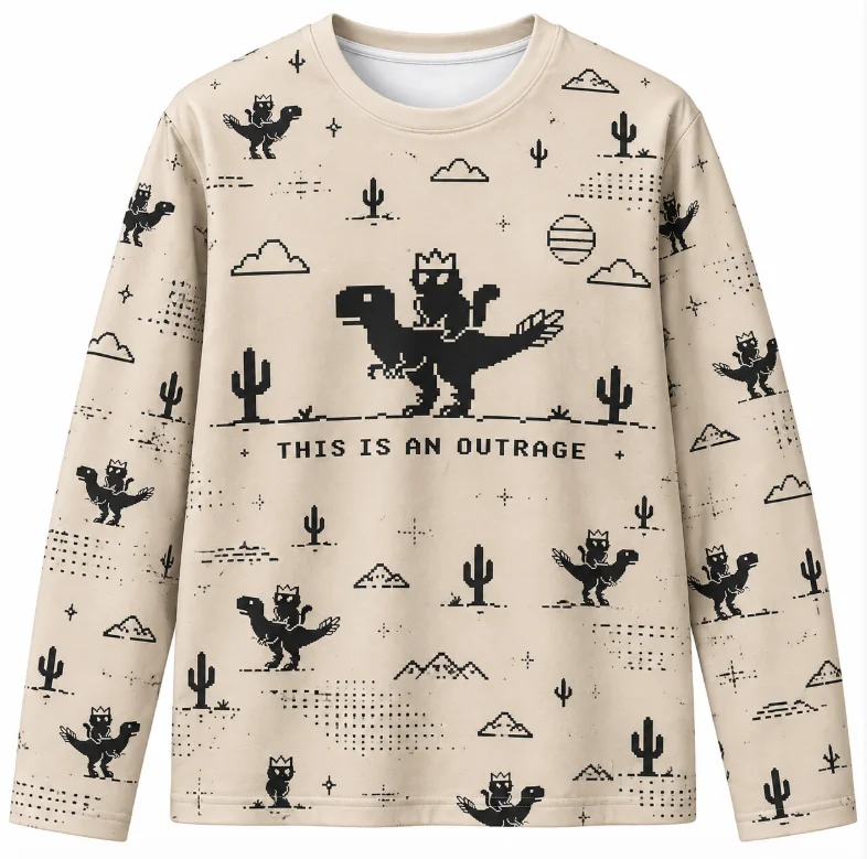 Retro Pixel AllOver Long Sleeve T‑Shirt Men Women Unisex Dinosaur Cat Desert Scenery Short‑Sleeve Casual Streetwear Pullover Top