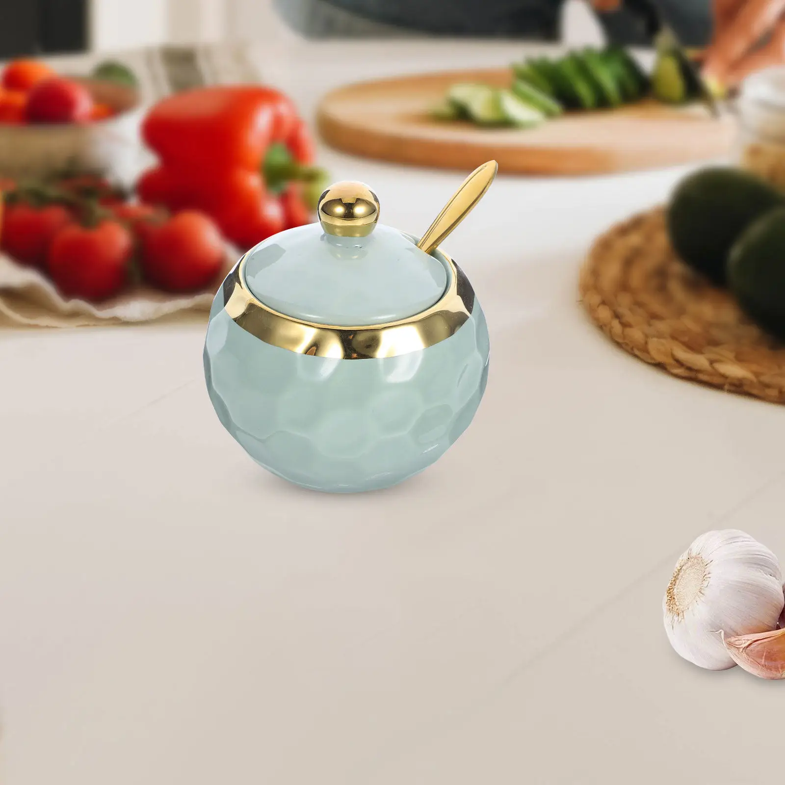 

Ceramic Seasoning Jar Salt Sugar Container Porcelain Condiment Pot with Lid Spoon Kitchen Storage Jar Decorative Spice Holder