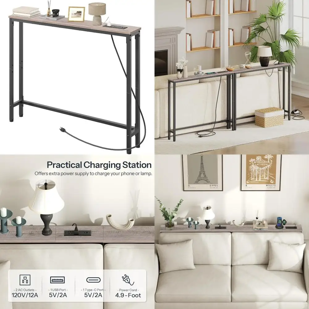 طاولة كونسول رفيعة 39.4 مع منافذ، وطاولة جانبية للأريكة موفرة للمساحة 5.9، وأثاث مدمج للمدخل