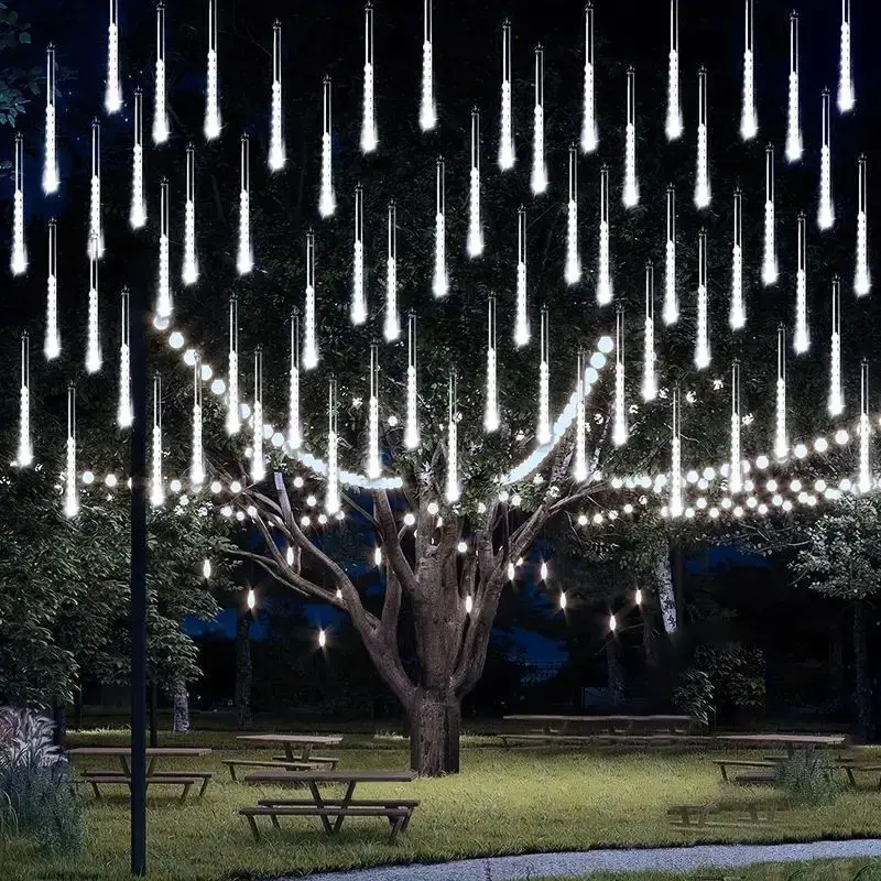 Cadena de luces LED de lluvia de meteoritos, decoración de calle, vacaciones al aire libre, jardín, boda, árbol de Navidad, enchufe