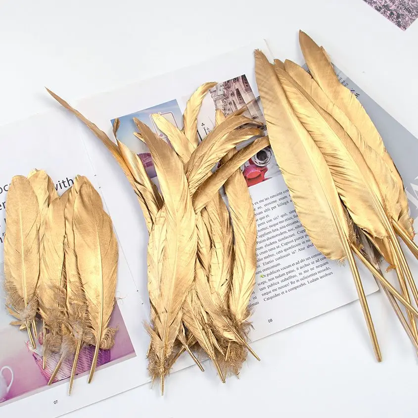 20 piezas plumas de ganso naturales doradas 25-30cm plumas de ganso de alta calidad para decoración de sombrero de boda accesorios para manualidades DIY