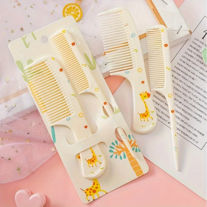 2pcs Cartoon Animal Kids Hair Comb Set Cute Portable Hair Brush Lovely Hairdressing Tool Little Girls Hair Accessories