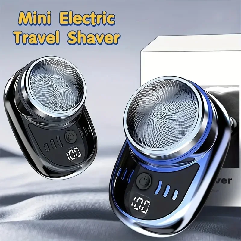 Mini barbeador rotativo elétrico para viagem, navalha facial inteligente portátil, carregamento USB, tamanho de bolso para uso doméstico e em carro