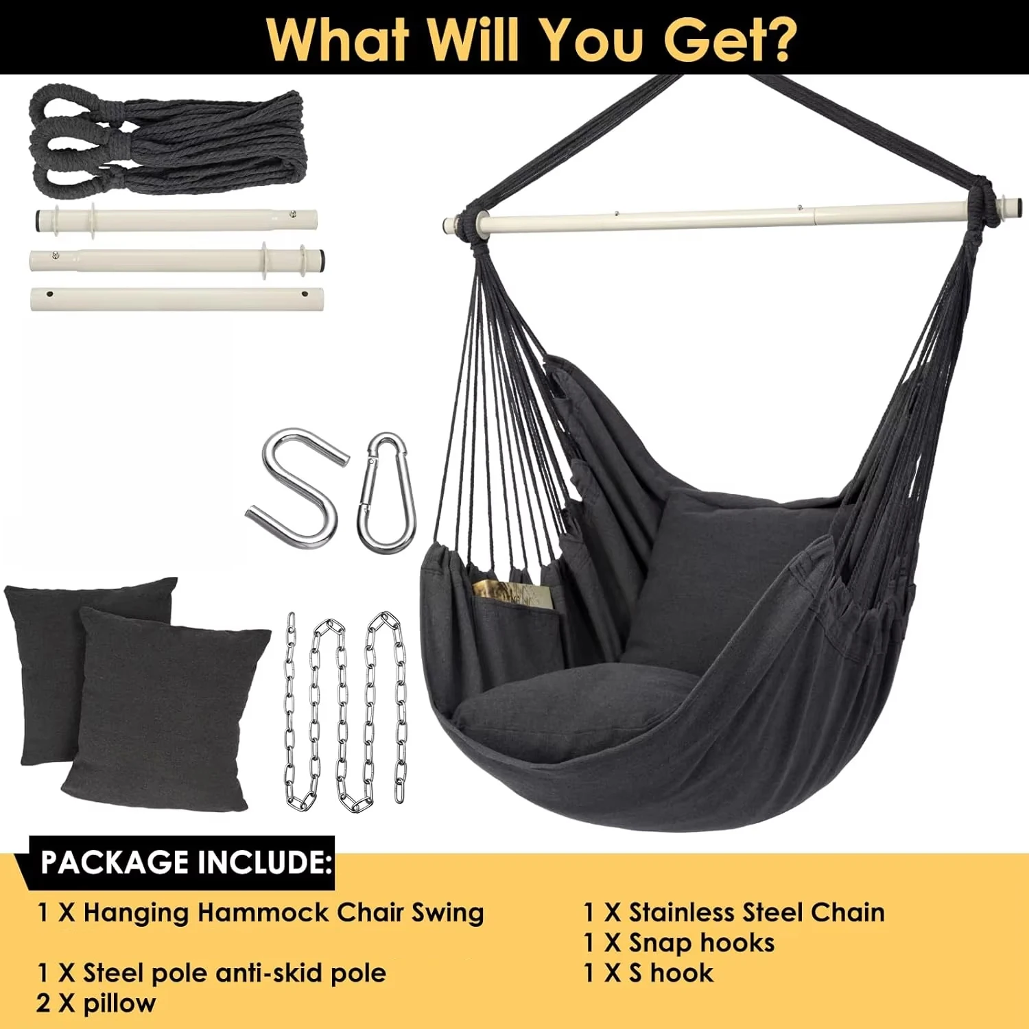 Durable Hanging Hammock Chair Bedroom Furniture Hanging Swing Indoor Outdoor Cotton Rope Boho Patio Chair Home Decor for Balcony image 4