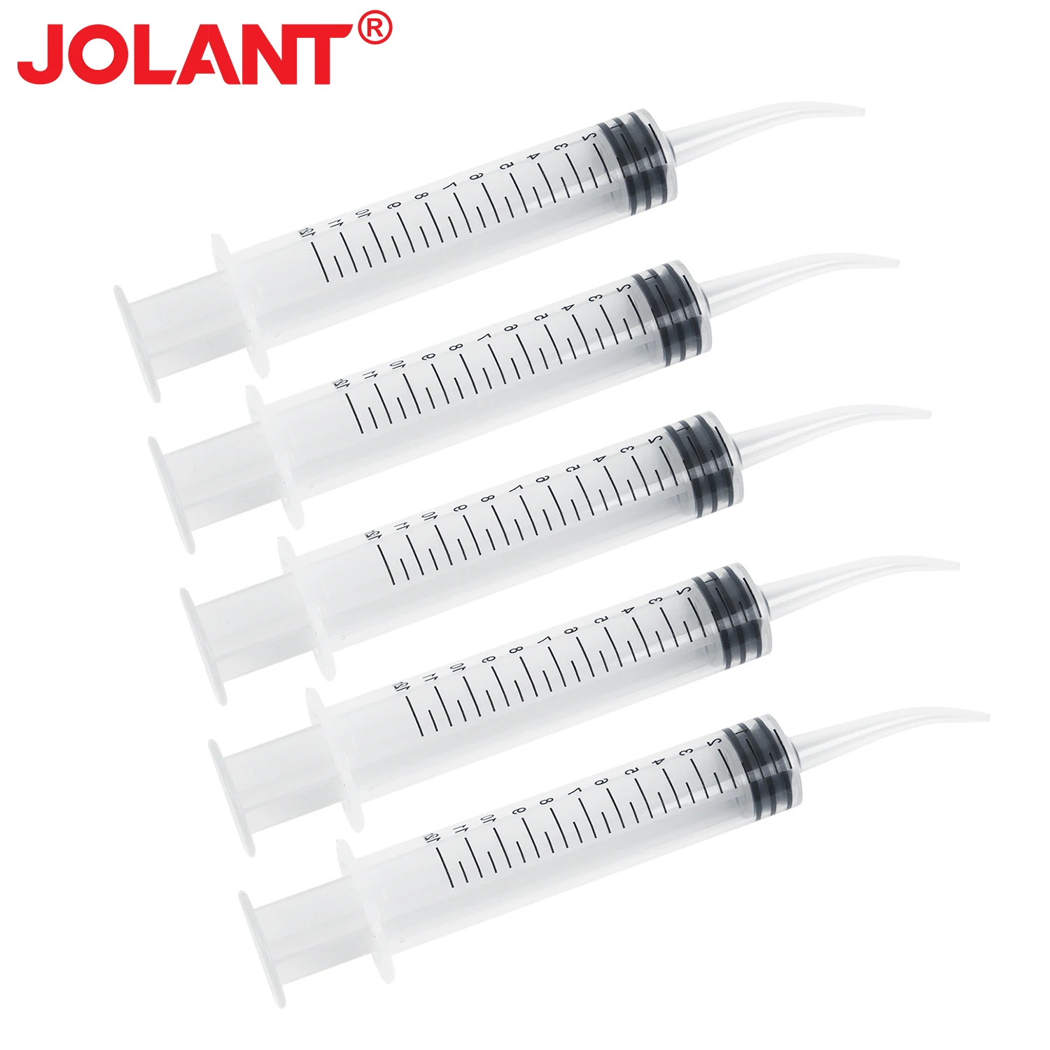 JOLANT 5PCS Disposable Dental Irrigation Syringe With 12ml Curved/Straight Tip Oral Hygiene Tooth Whitening Dentist Instrument