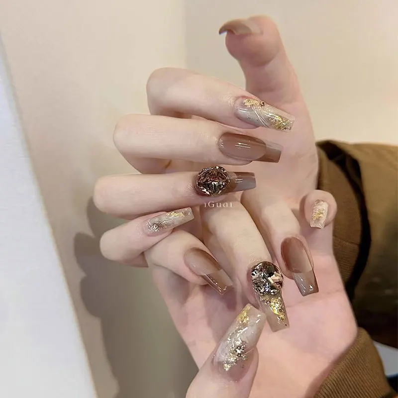 5 pièces ongles strass breloques jaune café ongles diamant bijoux Merad ambre marron diamant d'ongle de forme spéciale