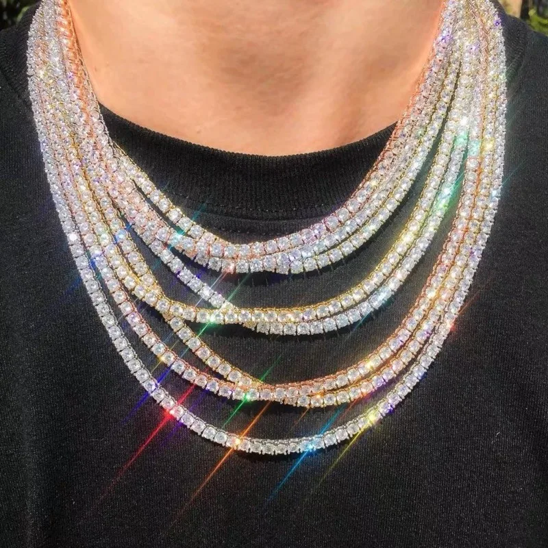 Hip Hop Tennis Chain Necklace Bling Party Jewelry for Men Women Concerts Festivals Ideal Gift for Rapper Fans Trendsetters
