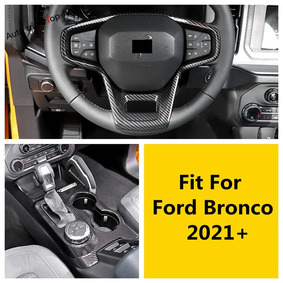 

ABS Car Shift Gear Panel Steering Wheel Frame Decoration Cover Trim For Ford Bronco 2021 2022 Carbon Fiber Accessories Interior