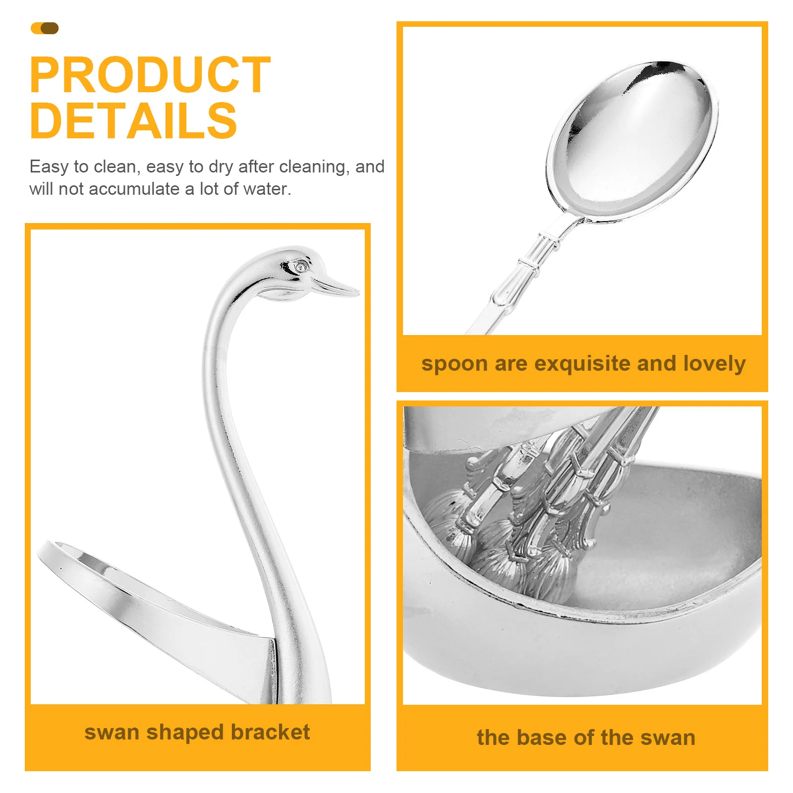 

1Set Antirust Alloy Dessert Coffee Spoons Swan Flatware Set Easy Clean Tableware Storage Holder Kitchen Decor