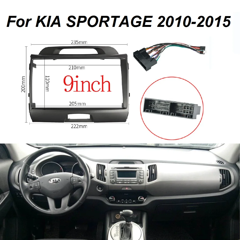 9 inch Car Radio Fascia for KIA SPORTAGE 2010-2015 Stereo Panel Dash With Cable Dash Fitting Panel Kit acce Double Din