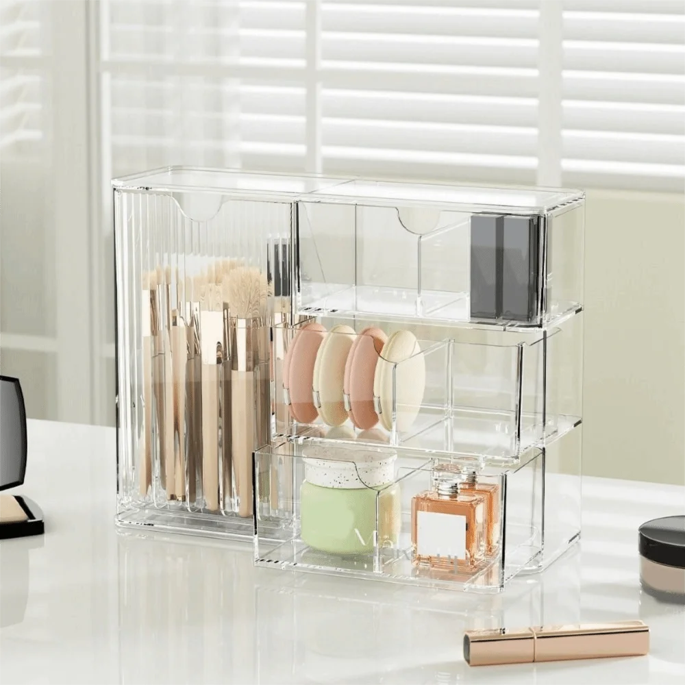 

Пластиковый органайзер для косметики большой емкости, пылезащитный, прозрачный, с выдвижными ящиками