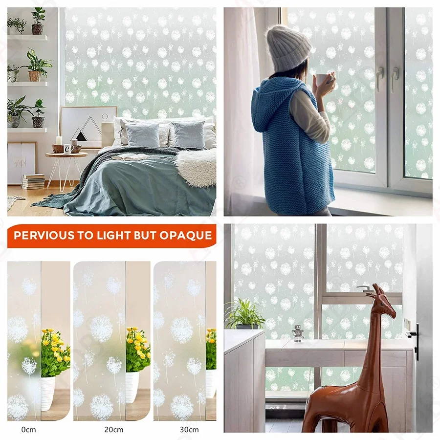 Window Privacy Film Frosted Glass Window Film Self Adhesive UV Blocking Glass Clings Opaque Window Sticker Vinyl  for Glass Home