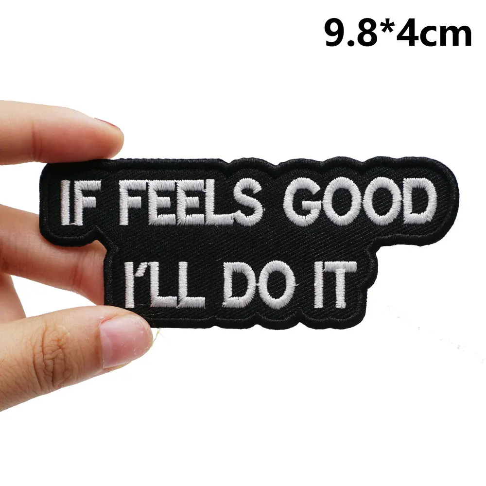 funny text Embroidered Patches Applique Sewing Label punk biker Band Rock Clothes Badges with hook backing or sew on