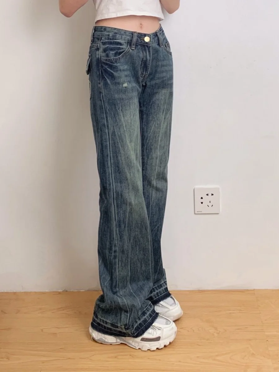 Low Waist Bell Bot Denim Jeans Women's Autumn Winter American Sle Retro Slimming  Hoof Pants Hot Girl plus Size