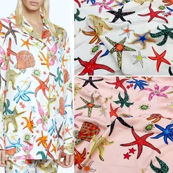 Fashion Colorful Starfish Printed Imitate Silk Satin Fabric For Women Dress Blouse Pajamas Stoffa Tuch Ткань DIY Cloth Sewing