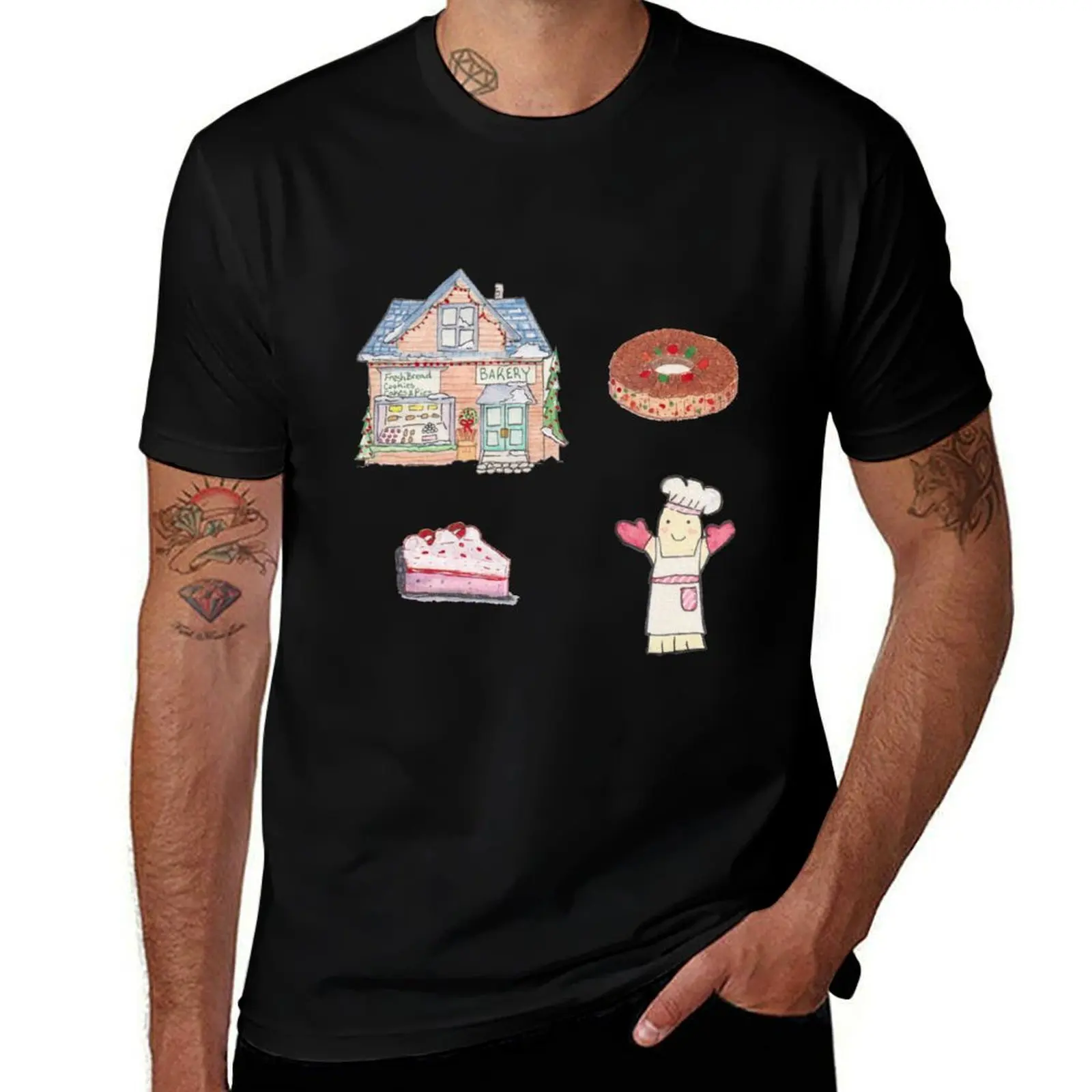 Holiday Spirit Bakery with treats T-Shirt Lightweight Basic Short Sleeve Shirt T-Shirt