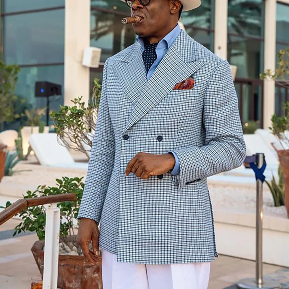 

Black Green White Houndstooth Men's Suits Set Elegant Thermal Slim Fit Blazer+Pants Fashion Gentleman Business Wedding Attire