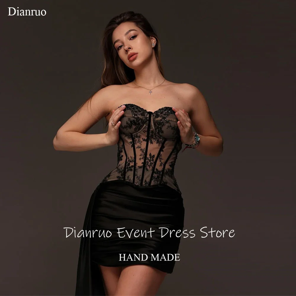 

Dianruo Sexy See Through Lace Homecoming Dresses Appliques Sparkly Dress Party Night Bodycon Short Cocktail Dresses Customized