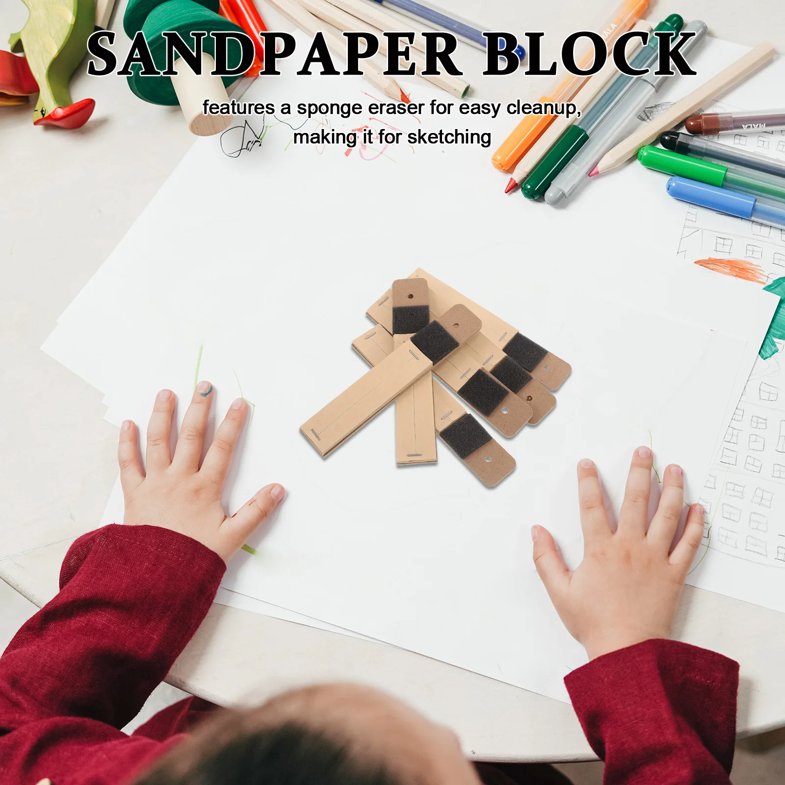 

10Pcs Artist Pencil Sharpener with Sandpaper and Sponge Eraser Compact Design for Precise Sharpening and Cleanup