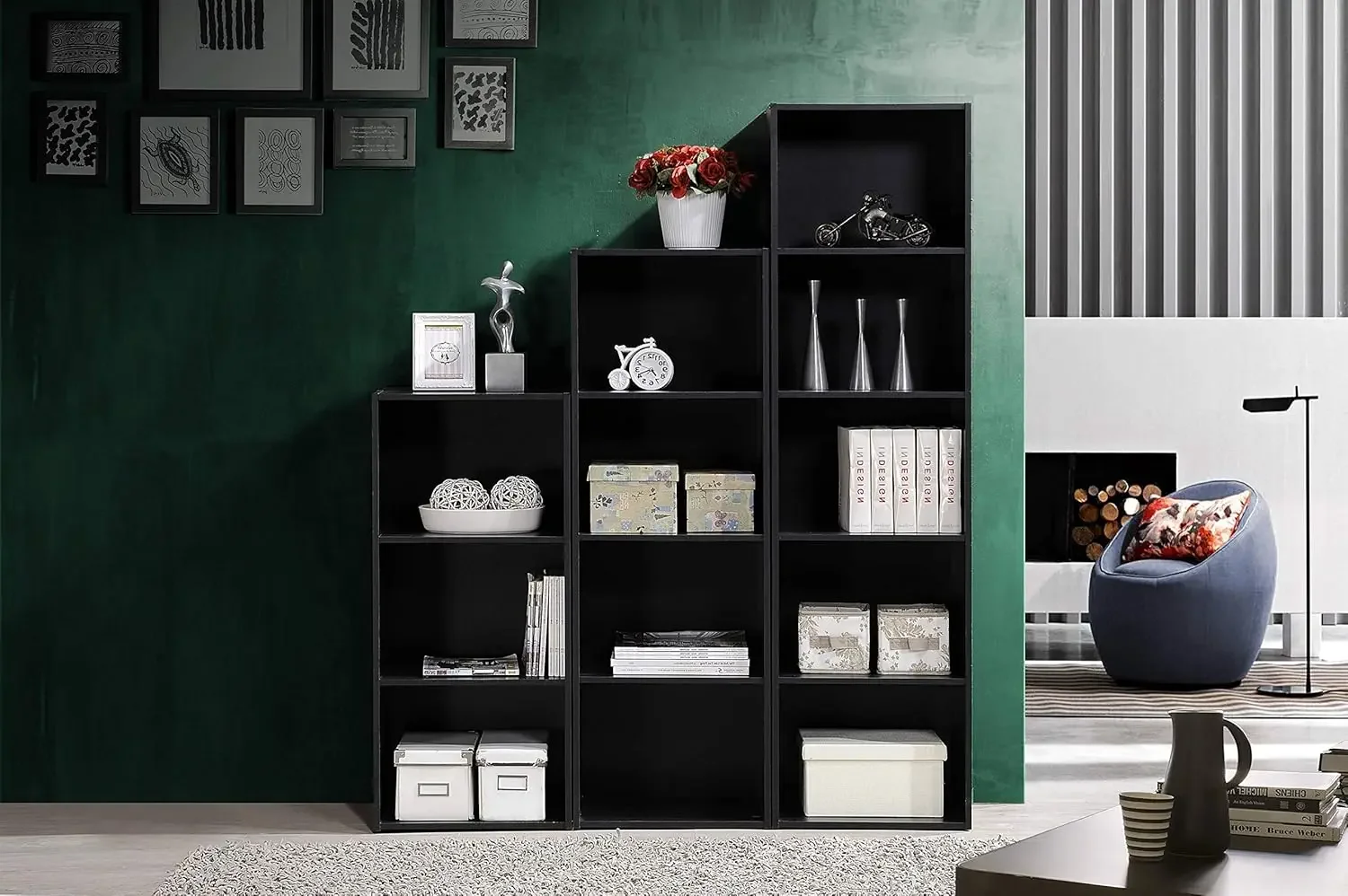 Import 5 Shelf Bookcase, Black