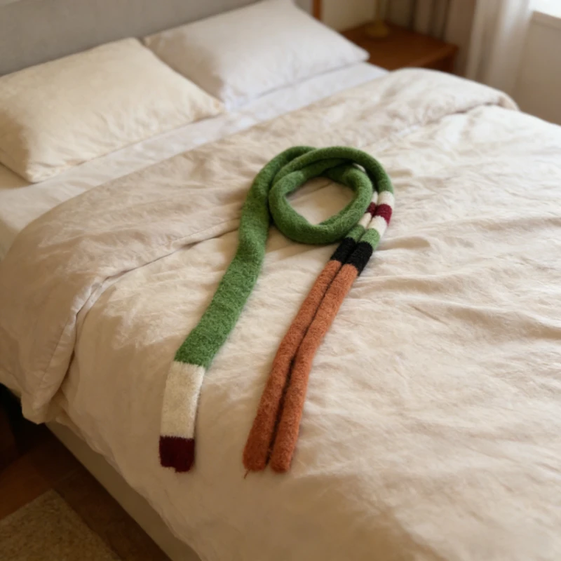 

Niche Design Stripe Color Block Thin Narrow Long Wool Scarf Korean Style Internet Famous Knitted Yarn Neck Gaiter Warm Muffler