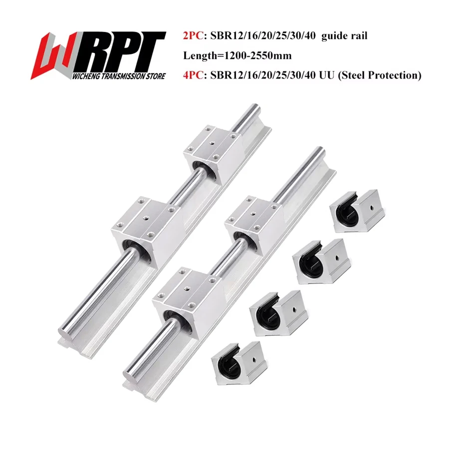 Linear Guide Rail 2PCS SBR12 SBR16 SBR20 SBR25 SBR30 SBR35 SBR40 Length 1200-2500mm 4PCS SBR12-40UU Steel Protection Slider