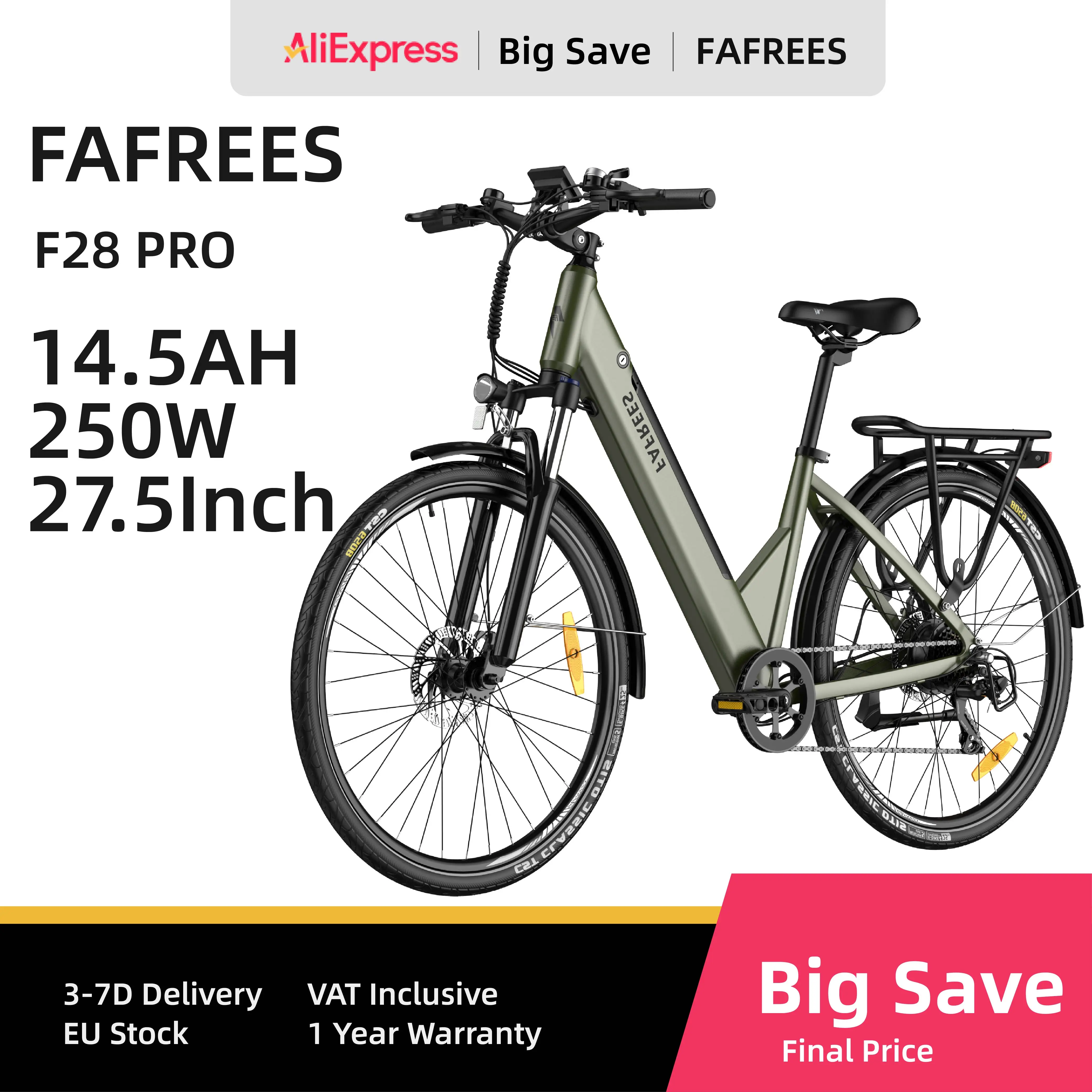 FAFREES F28 Pro 27.5'' Step-through City E-Bike 250W Motor 25km/h 36V14.5Ah Embedded Removable Battery, Mechanical disc Brakes