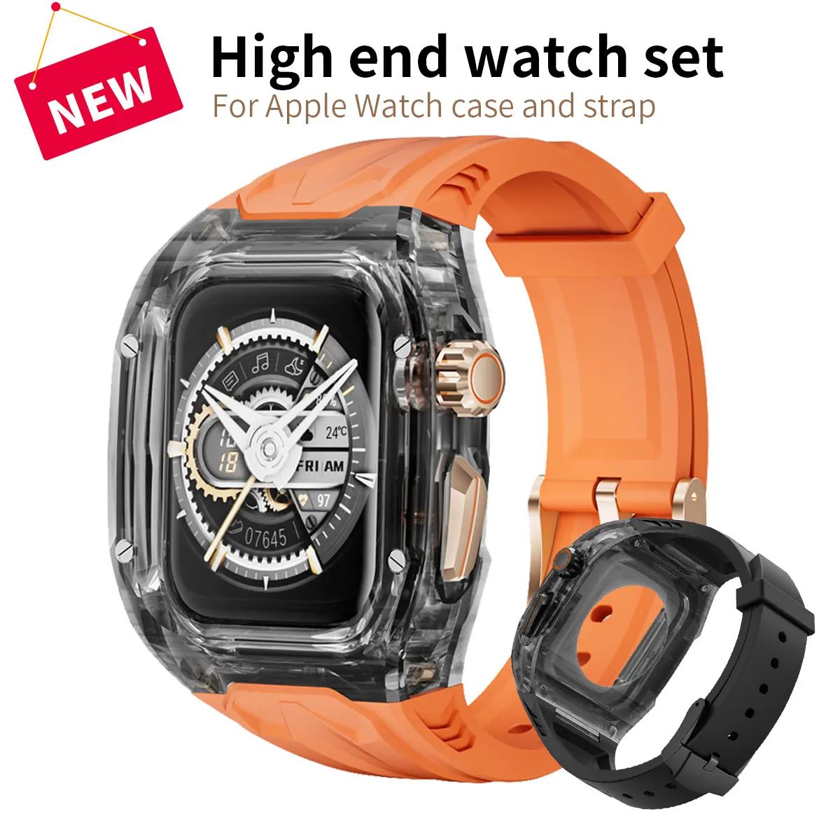 

High end luxury set strap+case for Apple Watch S10 46mm 42mm Ultra 49mm 45/44mm silicone strap, for IWatch 41/40mm men's strap
