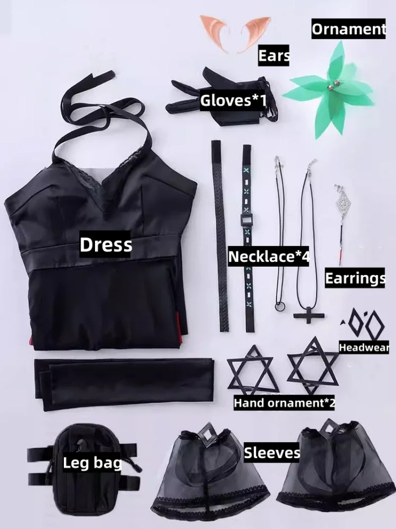 Game Arknights Obsidian Mudrock Cosplay Costume Ambience Synesthesia Mudrock Women Sexy Black Uniforms Halloween Party Dress Wig