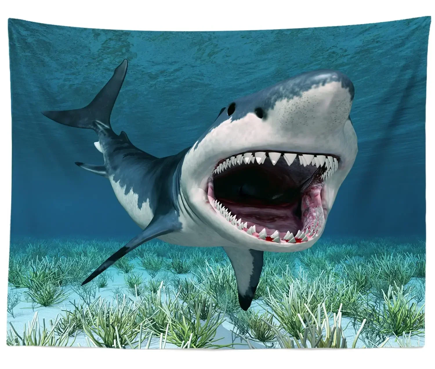 Ocean Predator Art Tapestry – Shark Jaws, Tusk & Keenness Underwater Scene, Wall Hanging for Bedroom, Living Room, Dorm Decor