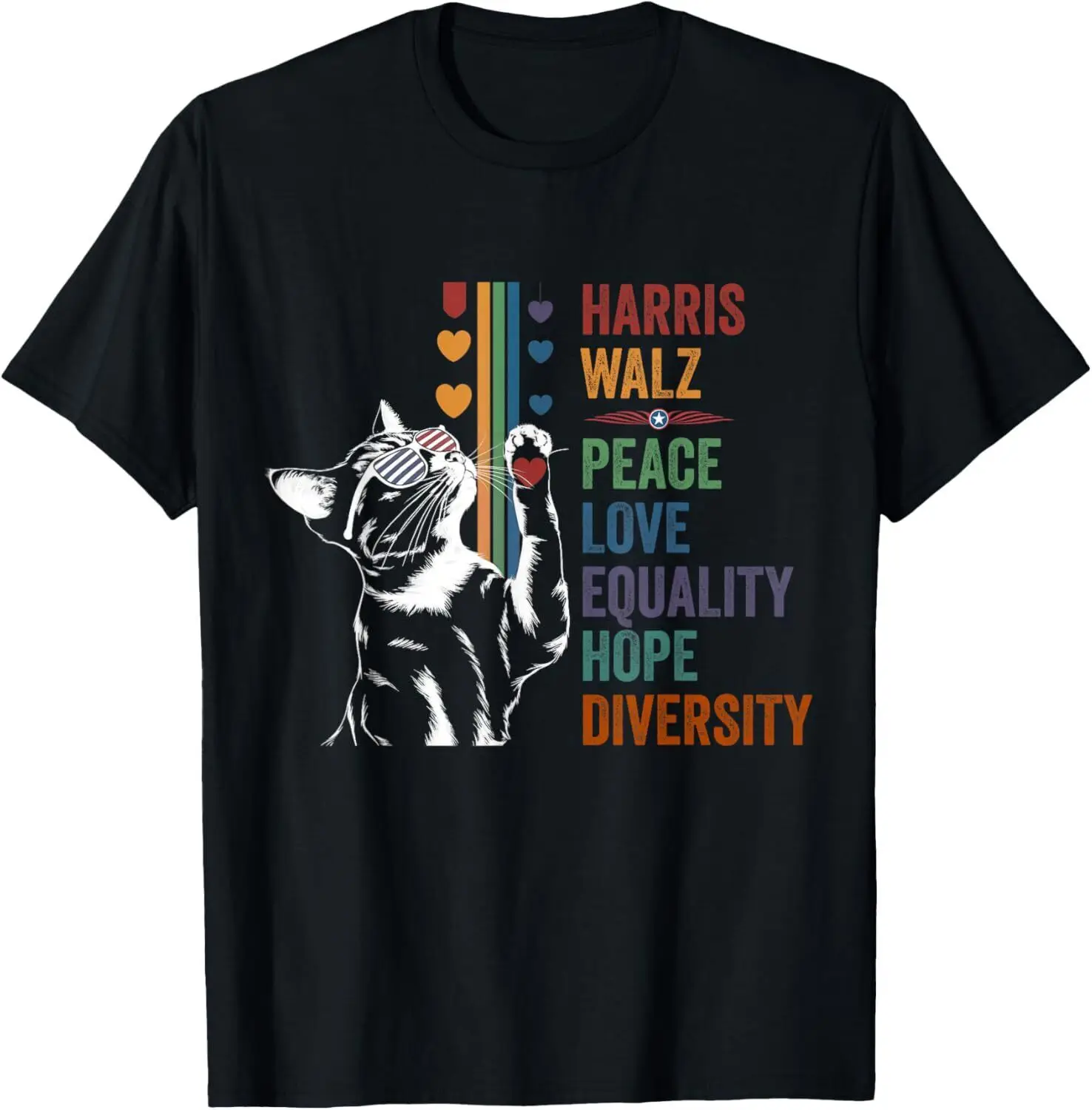 Harris Waltz 2024 Cat Peace Love Equality Hope Diversity T-Shirt