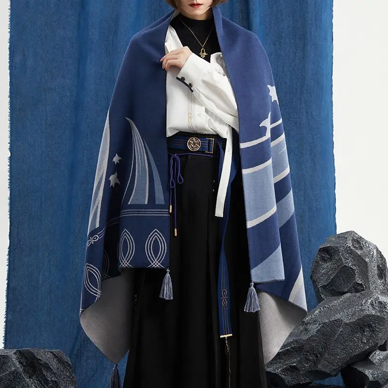 Game Genshin Impact Wanderer Cosplay Scarf Balladeer Scarves Blue Capes For Men Women Halloween Party Birthday Gifts 70x180cm