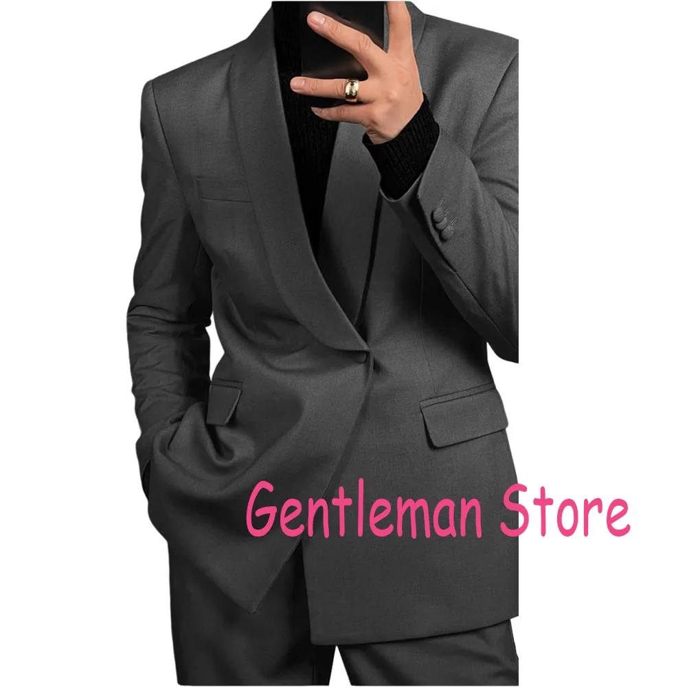 High-end Men Business Suit 2pc Set Single Breasted Slim Fit Suit Jacket Straight Leg Suit Pants Groom's wedding banquet suit set