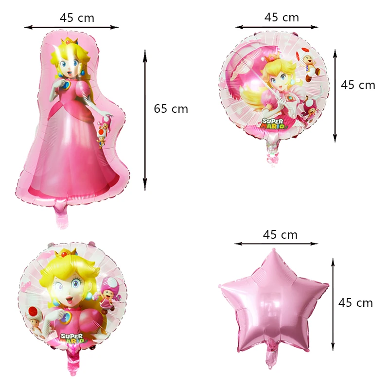 Super Princess Peach Birthday Party Decoration Aluminum Foil Balloon For Kid Event Supplies Disposable Tableware Banner Backdrop