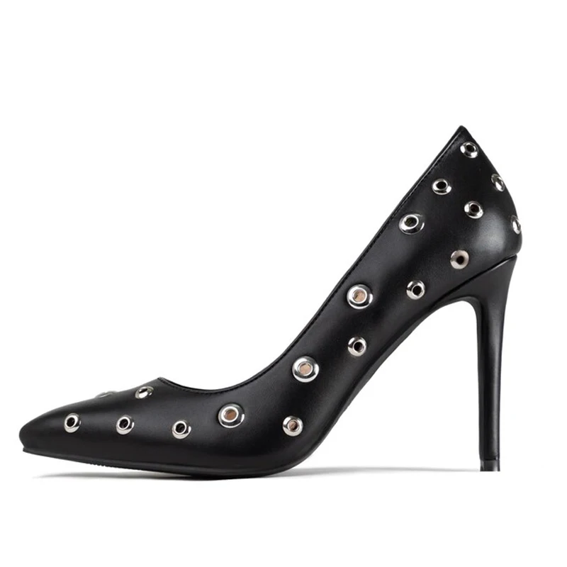 

Women's Sexy Pointed Toe Stilettos Pumps Dress High Heels Metal Circle Rivets Female Shoes