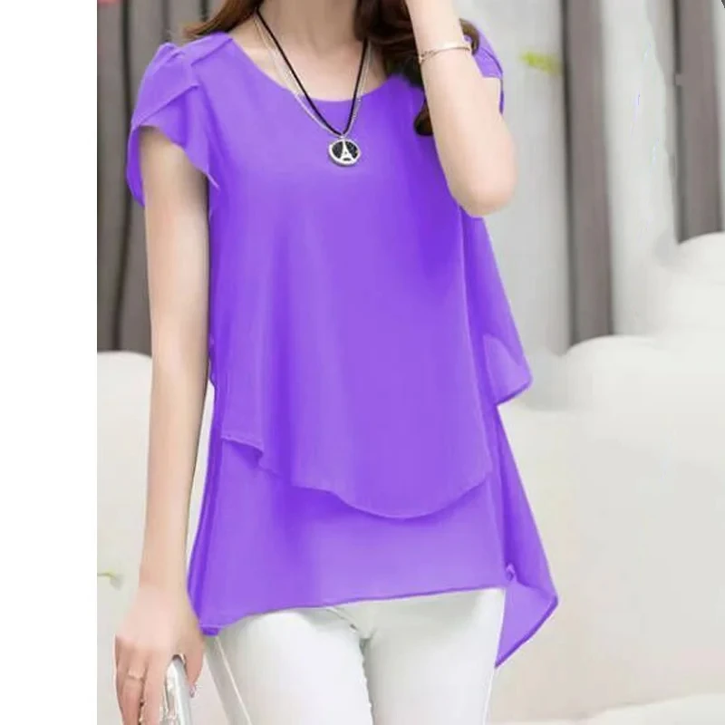 

Новая летняя женская блузка больших размеров из шифона с асимметричным подолом, тонкая, с коротким рукавом, однотонная, свободного кроя, офисная рубашка, винтажный повседневный стиль