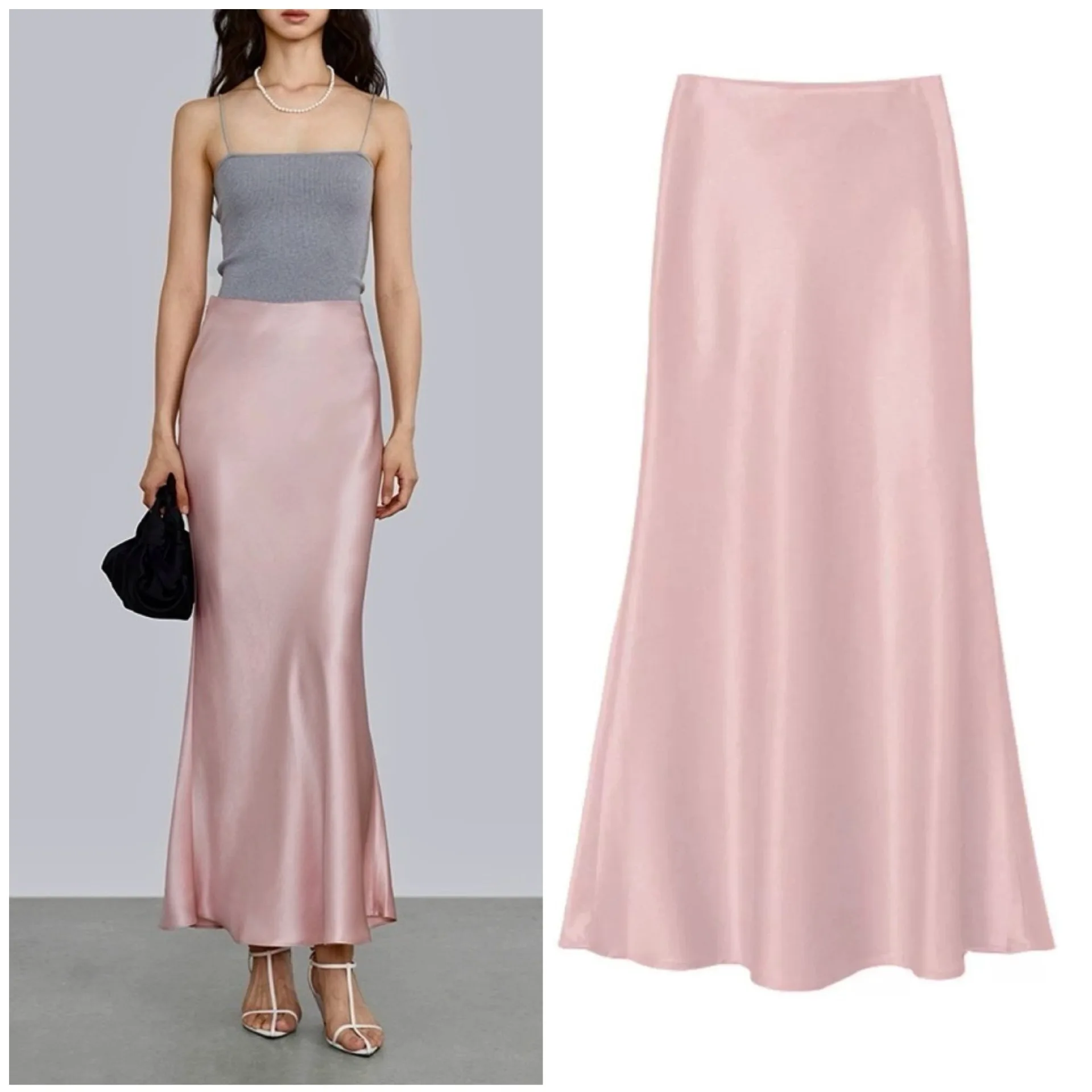 Ice Tencel Satin Fishtail French Style Haute Couture Womens Semi Dress Summer Draped Hip Wrap A-line Long Female Skirt  Clothing