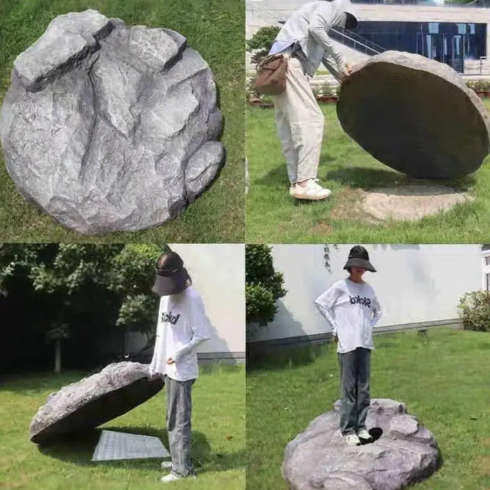 DSA outdoor simulation manhole cover shielding stone fiberglass ornament set lawn scenic garden decoration